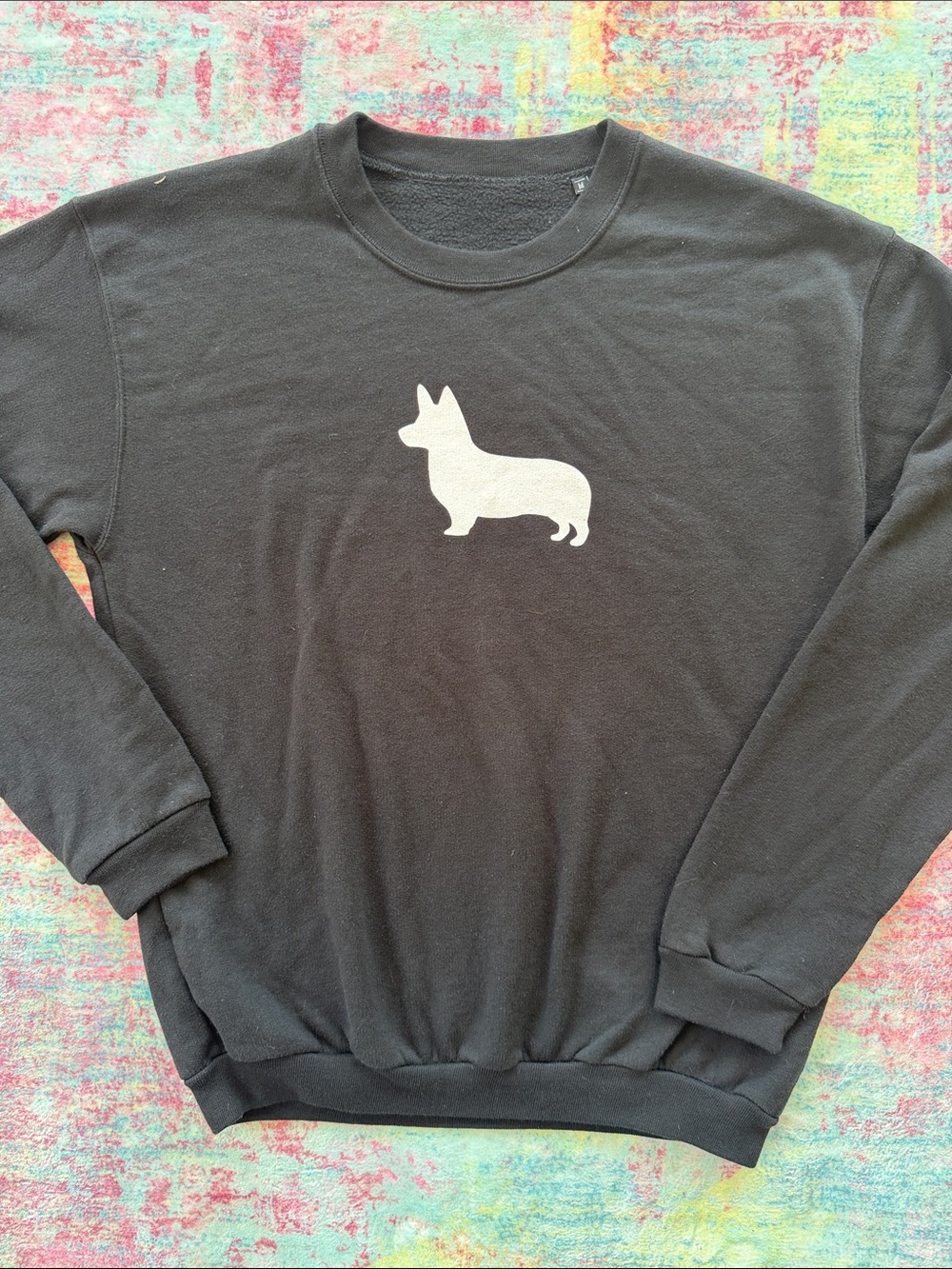 Black Women's Crewneck Sweatshirt with White Corgi Graphic